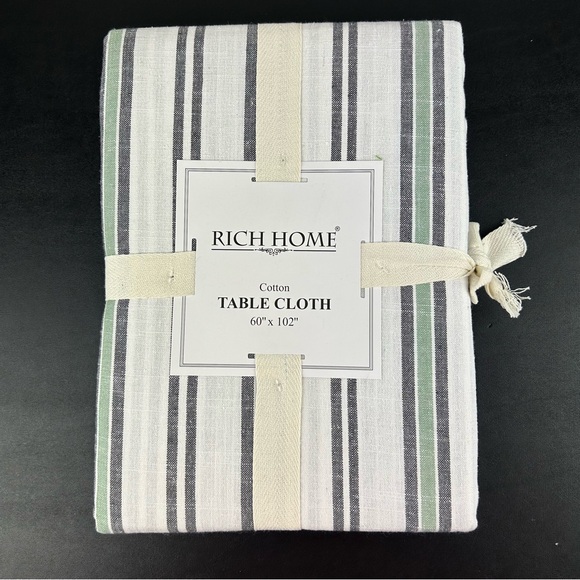 Rich Home Striped Cotton Table Cloth 60 x 102 Inches Black, Green, White - Picture 1 of 13